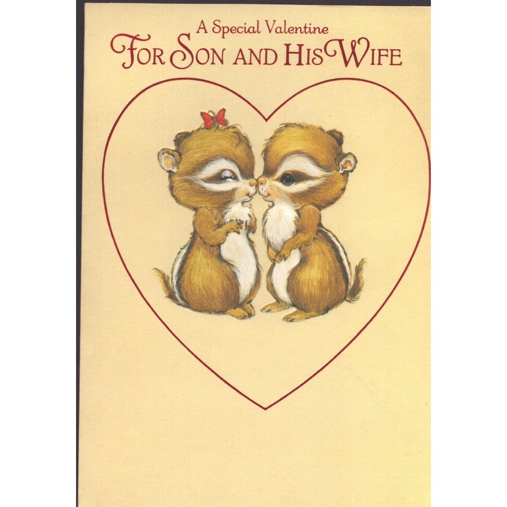Vintage 1970s Hallmark Valentine Card Son and Wife Chipmunks 75V 578-2